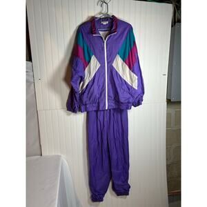 80s 90s Sport tracksuit, Purple Color Block Suit Sz M Halloween custom party